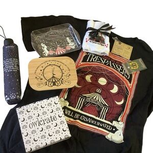 The Night Circus Lot T-Shirt Clock Tray Box Food Container Pins Umbrella NEW